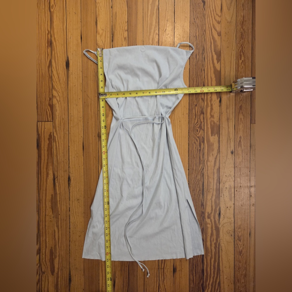 Bebe Soft Silver Gray Sleeveless MIDI Women's Ribbon Tie Waist Dress - Picture 2 of 4